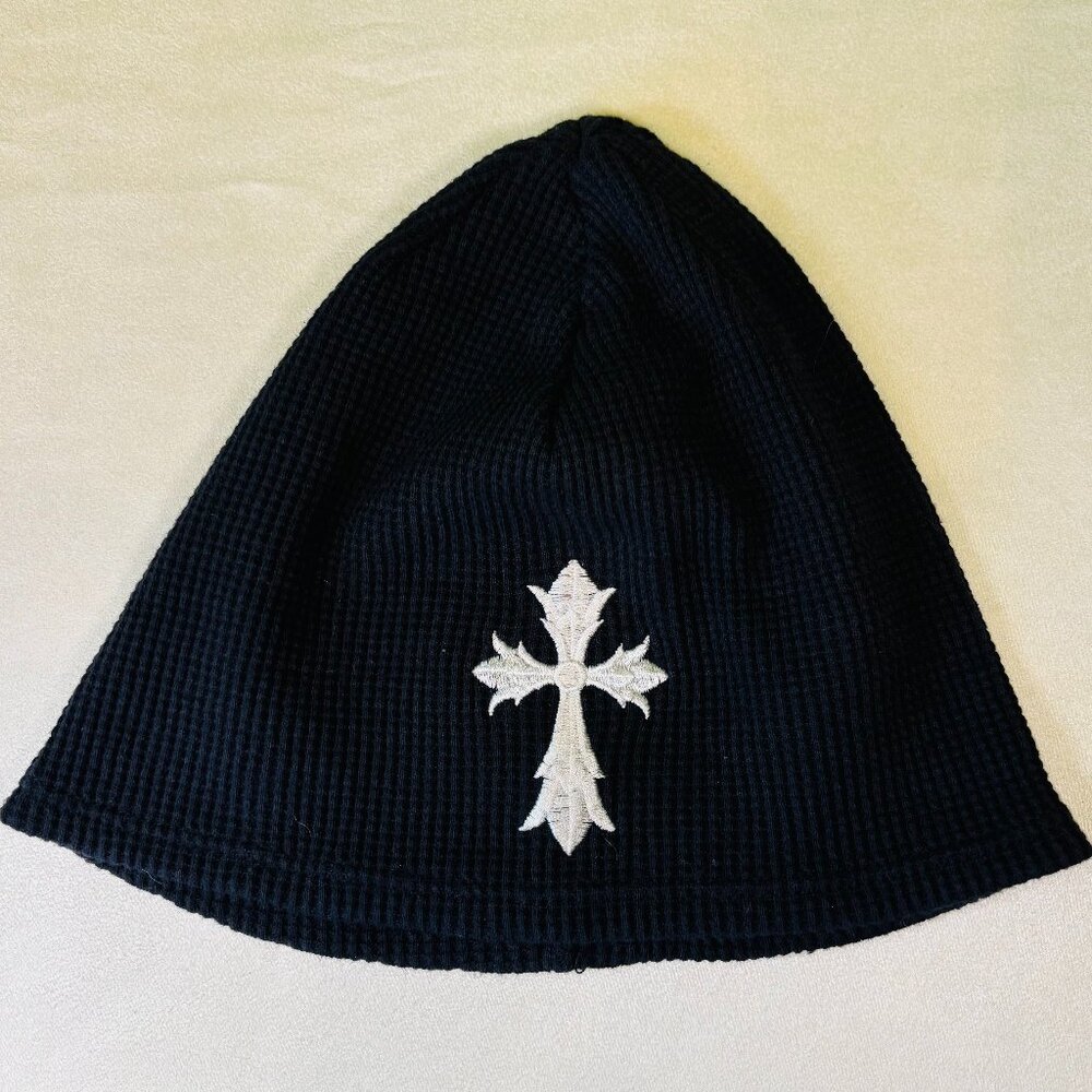 Chrome Hearts Thermal Knit Beanie – Black (Vintage) w/ Cross & Horseshoe Logos